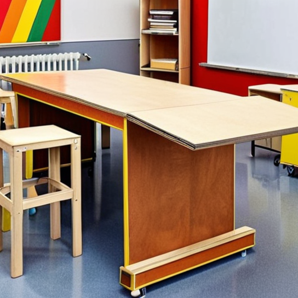 **A vibrant, interdisciplinary art class in Germany. Students are working on Bauhaus-inspired furniture designs, referencing historical art books. An art historian and art teacher are collaborating, pointing at a student's work, fostering critical thinking in a modern classroom setting. Focus on dynamic interaction and a blend of traditional and modern design elements.**
