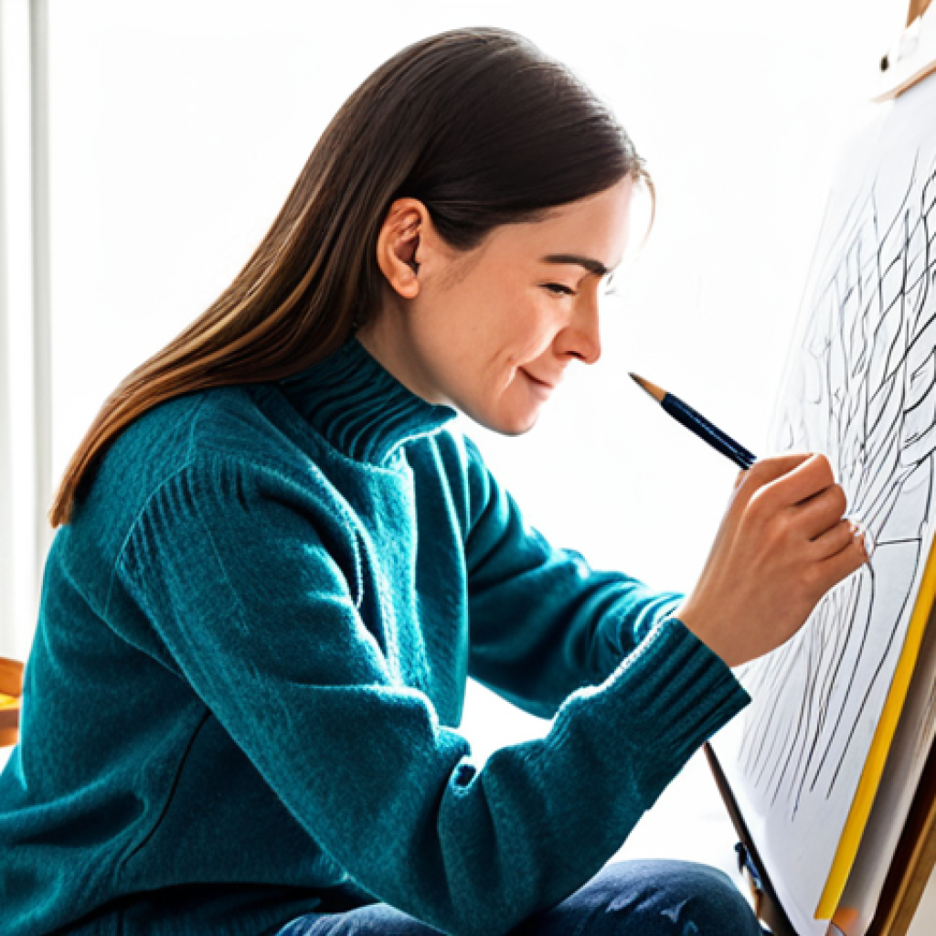 Art Career Transition**
"A professional art educator, fully clothed in a modest sweater and jeans, thoughtfully sketching in a bright, sunlit studio, surrounded by art supplies. Background shows examples of student artwork. Focus on the joy of artistic expression. Safe for work, appropriate content, professional, perfect anatomy, correct proportions, natural pose, well-formed hands, proper finger count, natural body proportions."
**