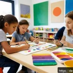 Home 22 미술교육사와 직업 만족도 - A diverse art classroom scene in a modern German school setting, showing an art educator guiding a m...